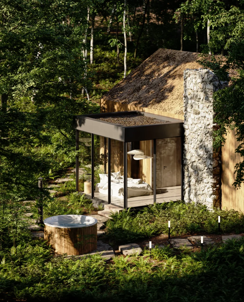 aloha-camp-domek-z-bania-w-srodku-lasu